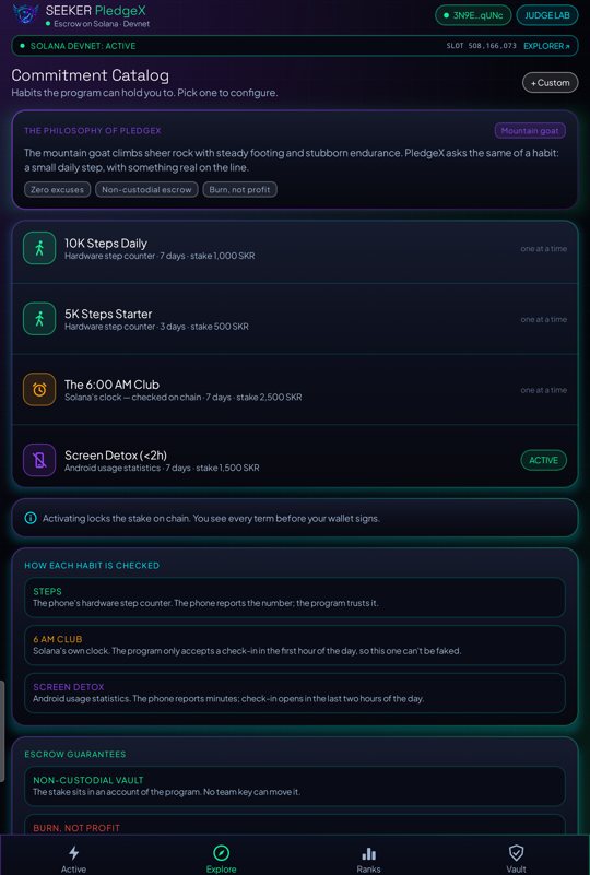 Explore tab: habit catalog
